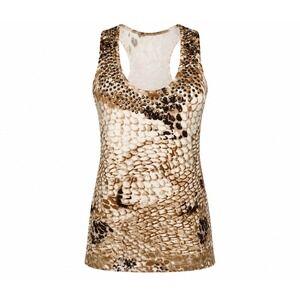 Cache Tank Top Womens M Brown Snakeskin Studded Embellished Keyhole Good